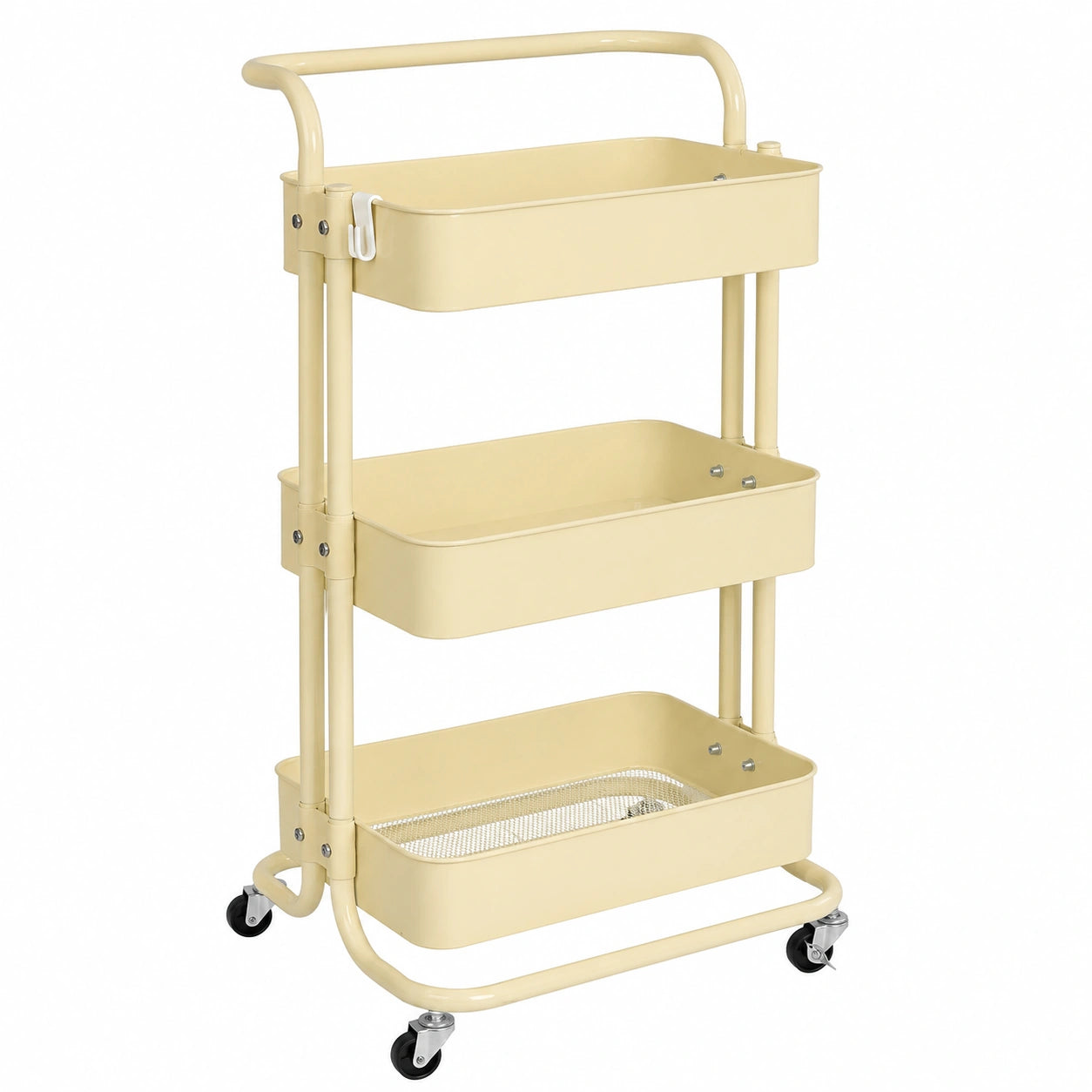 Carrito de Cocina Metálico con Ruedas y Cajones, Multifuncional, Color Beige