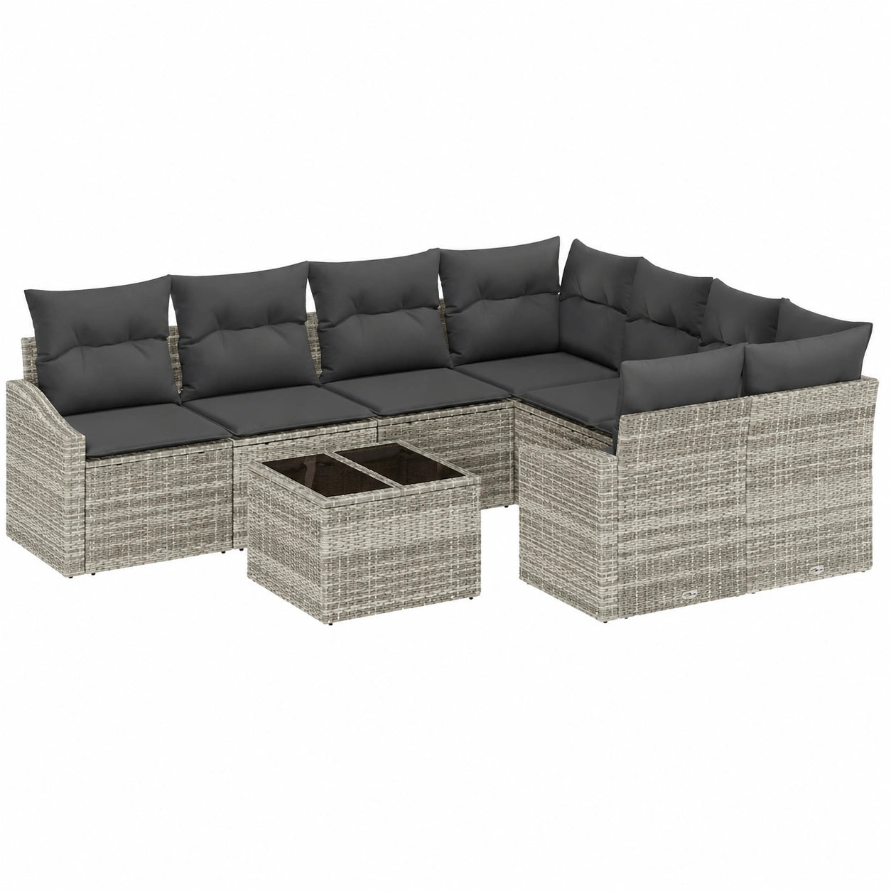 Conjunto de Jardín Modular de 9 Piezas de Ratán Taupe con Cojines para Exteriores