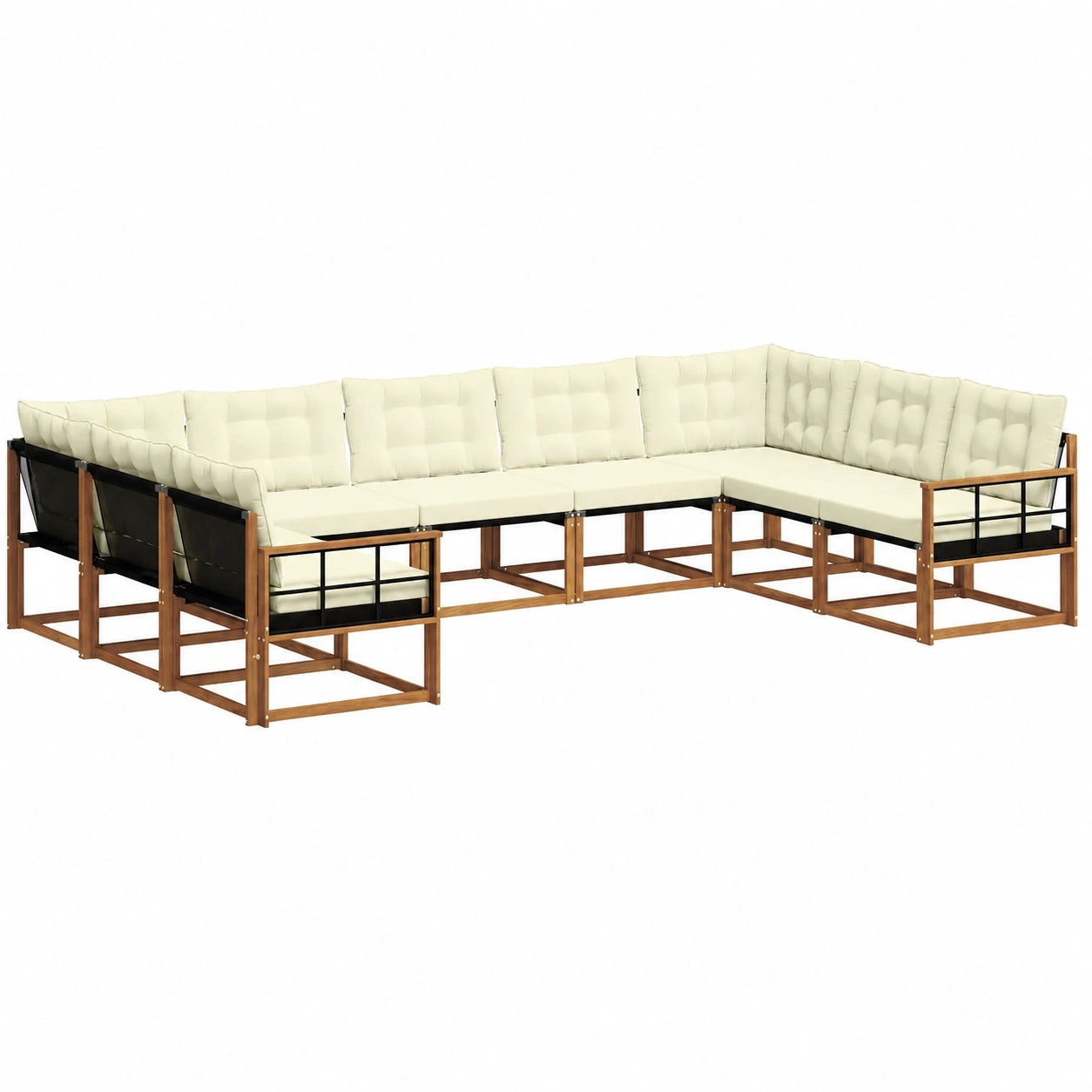 Conjunto Modular de Sofás de Jardín Natural con Cojines Crema