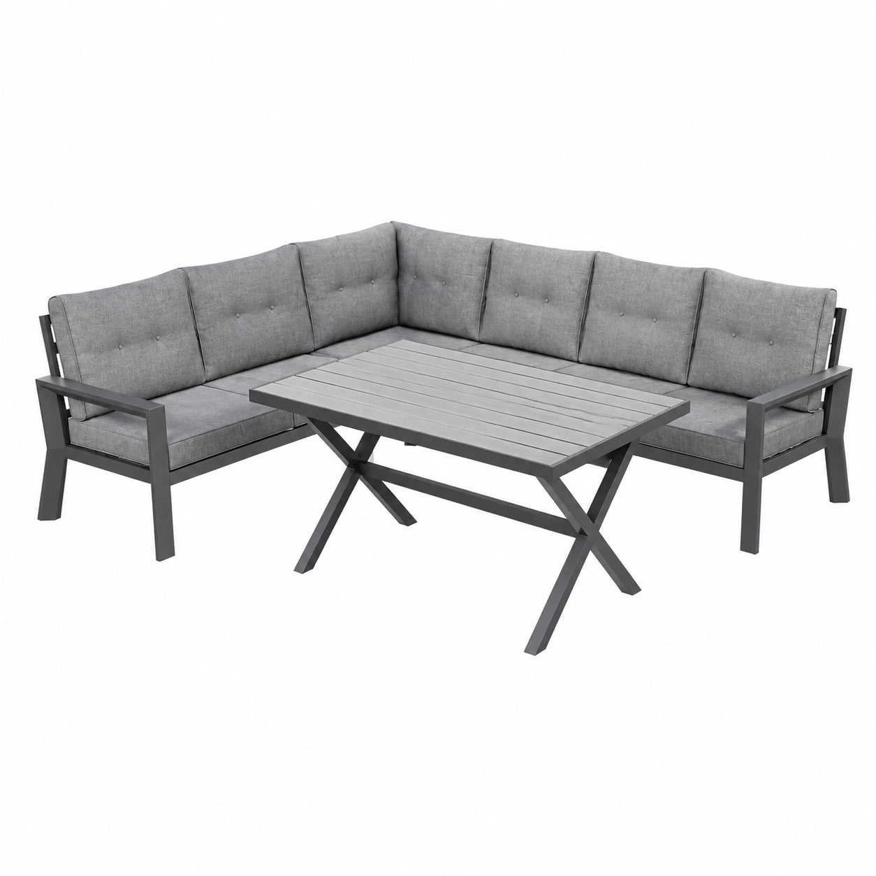 Set de Jardín 7 Asientos de Aluminio Antióxido con Sofá Modular y Mesa Grande (Gris)