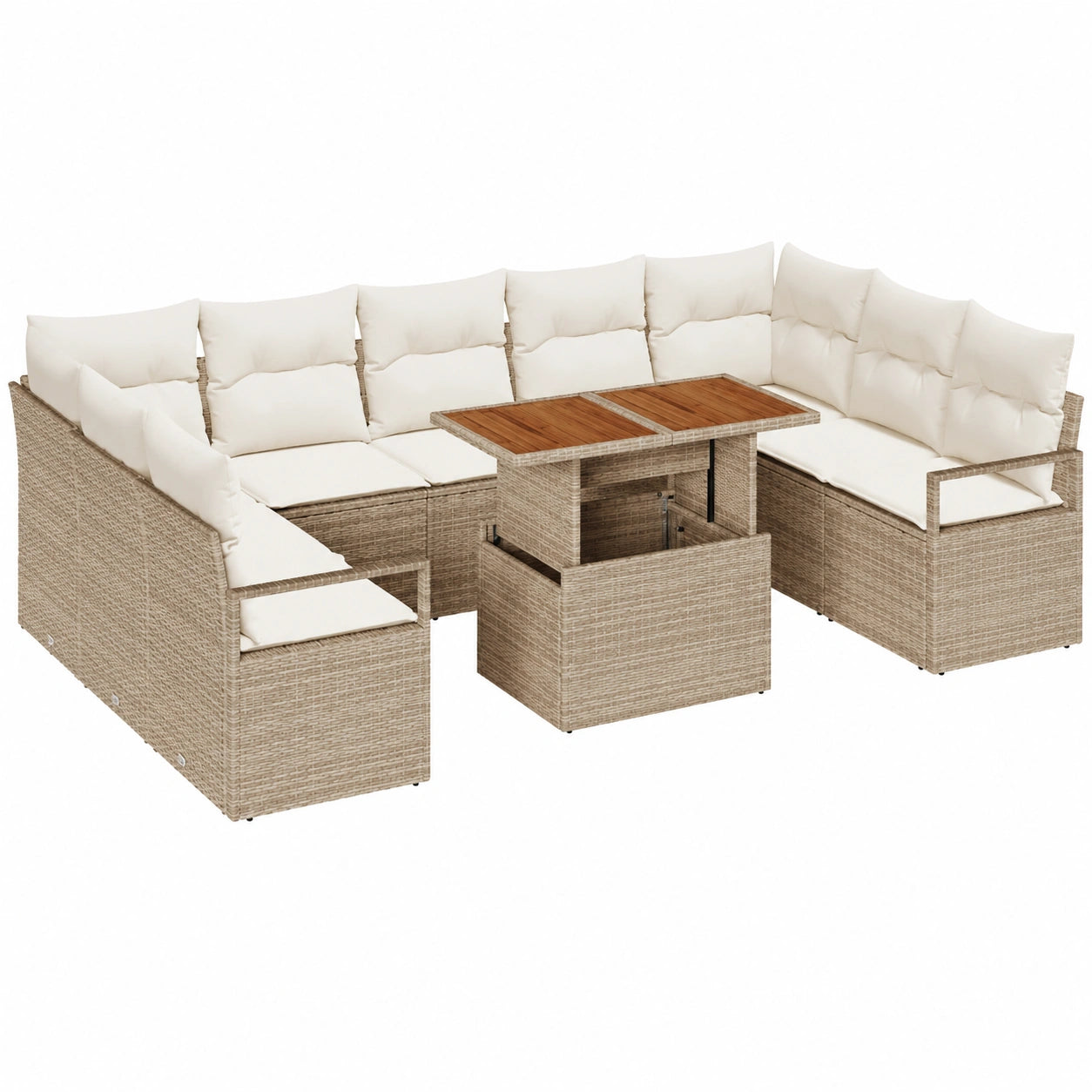 Conjunto de Sofás de Jardín de Ratán con Cojines, 10 Piezas Beige y Crema, Muebles Exteriores Resistentes al Clima