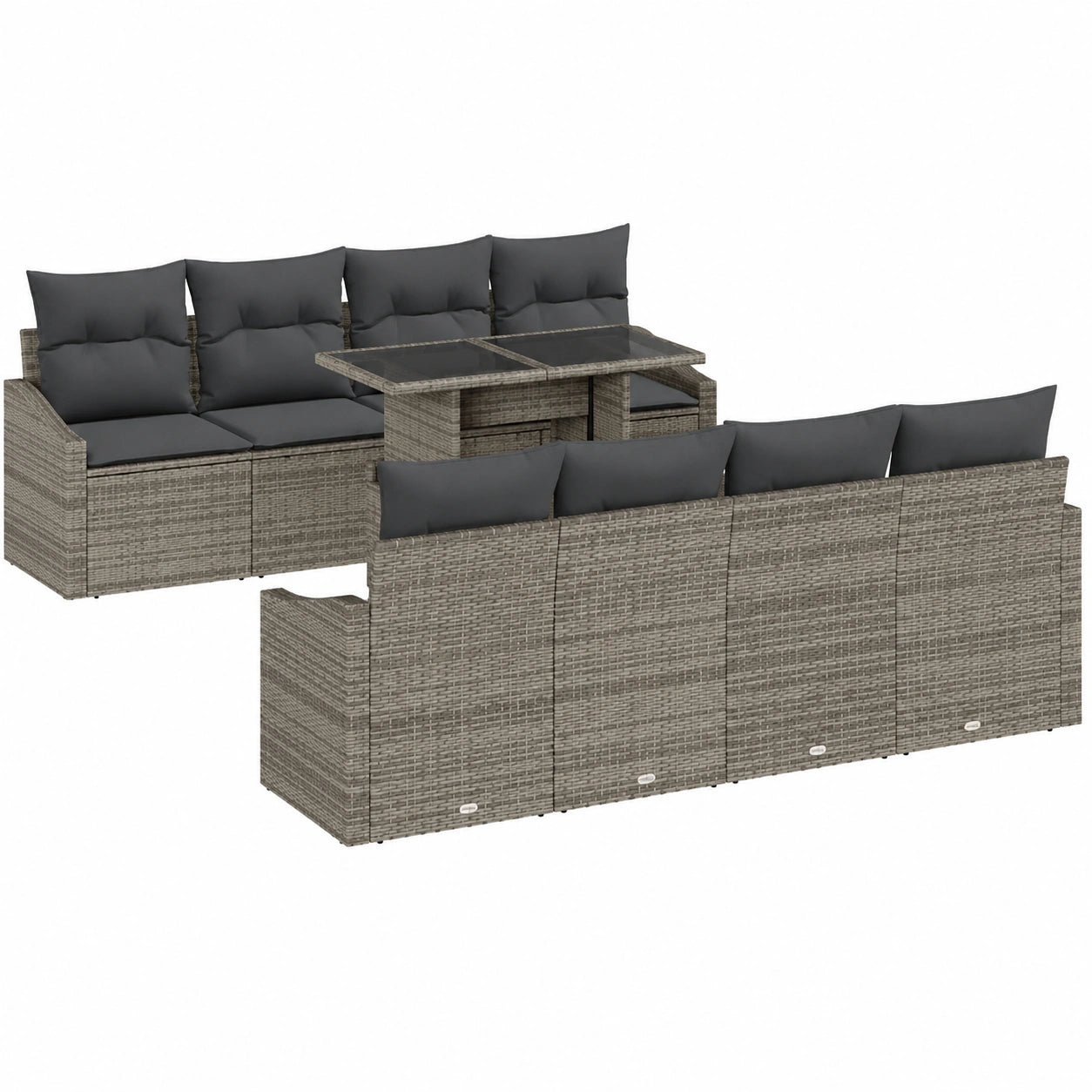 Conjunto de Sofá Modular 9 Piezas para Jardín en Ratán Gris con Cojines