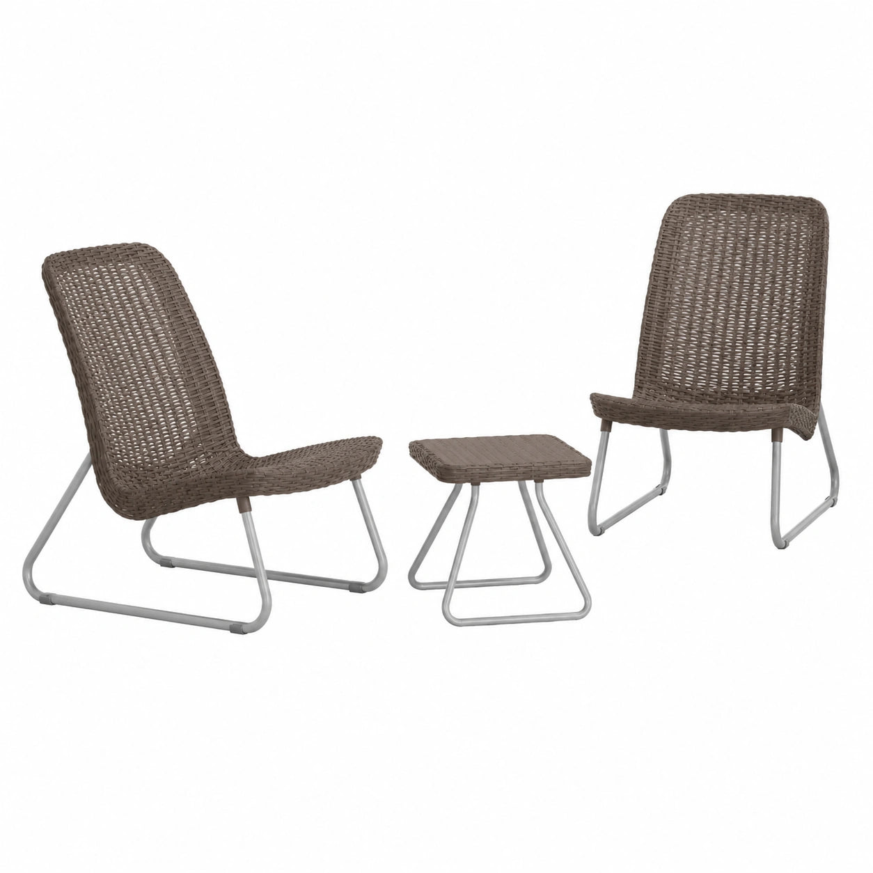 Conjunto de Jardín Exterior Keter Río: 2 Sillas y Mesa de Resina Efecto Ratán, Marrón