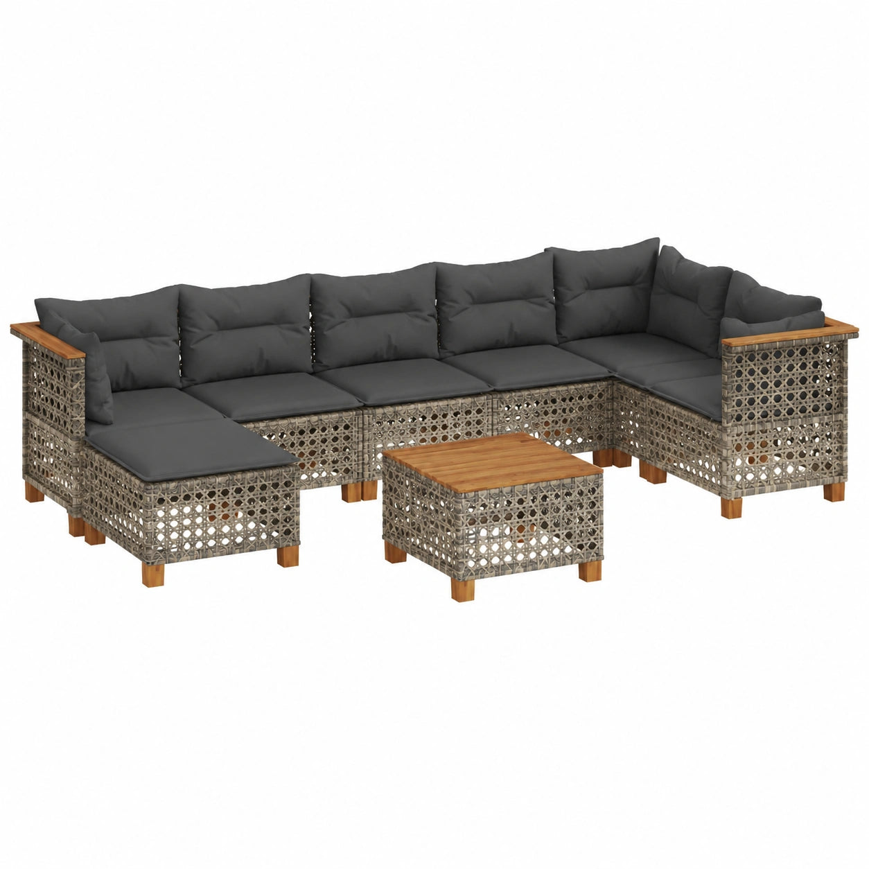 Conjunto de Muebles de Jardín de 9 Piezas con Cojines Color Gris
