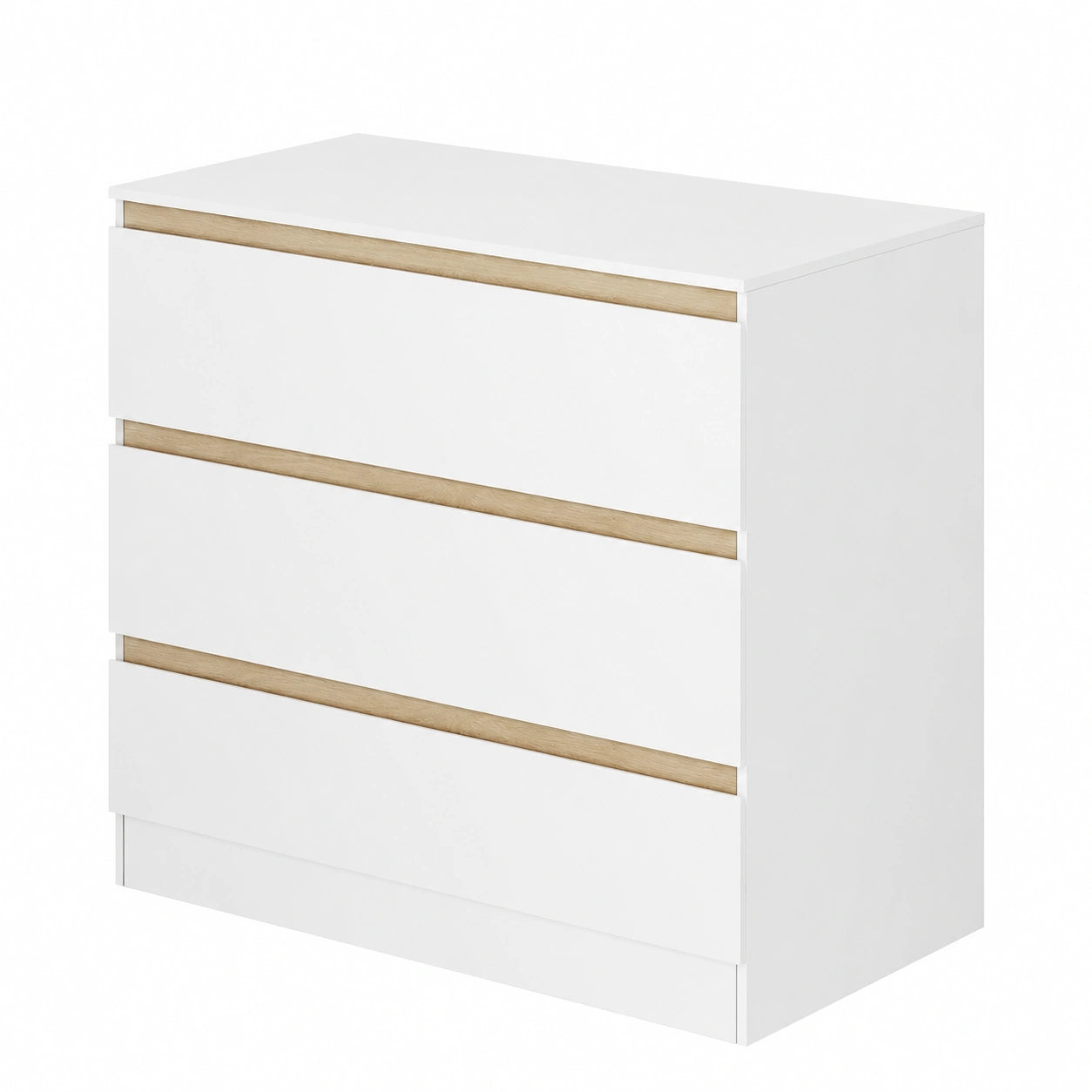 WOLTU Cajonera Moderna Blanca de Madera con 3 Cajones para Dormitorio, 80x48x78 cm