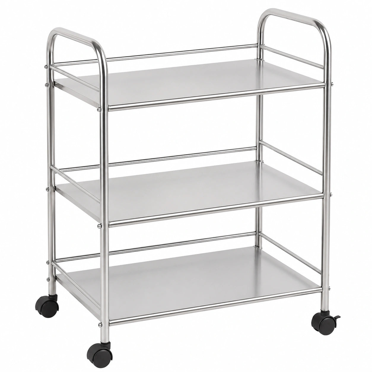 Carro de cocina de acero inoxidable de 3 niveles con ruedas bloqueables para hoteles y hogares