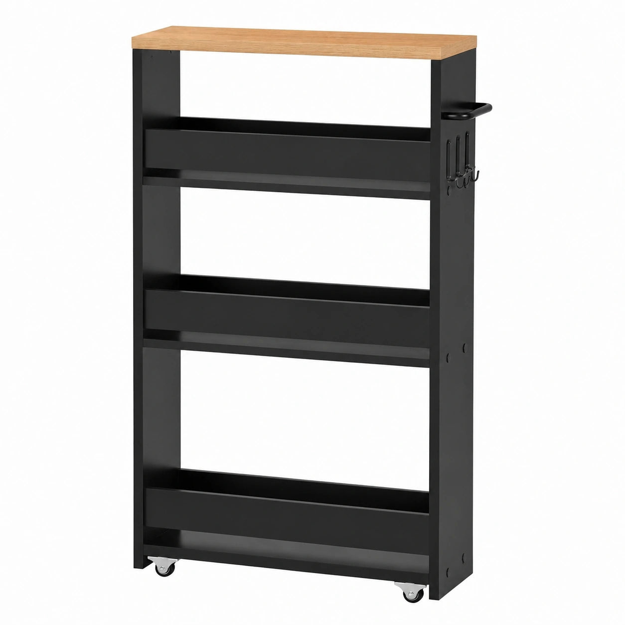 Carro de Cocina de 4 Niveles con Ruedas, Estrecho y Robusto, Ideal para Espacios Reducidos, 40 x 15 x 80 cm, Negro y Roble
