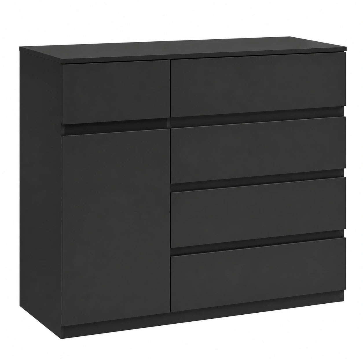 Cómoda con 5 Cajones y Armario, Estante Ajustable, para Dormitorio y Salón, 100x40x80 cm, Negro