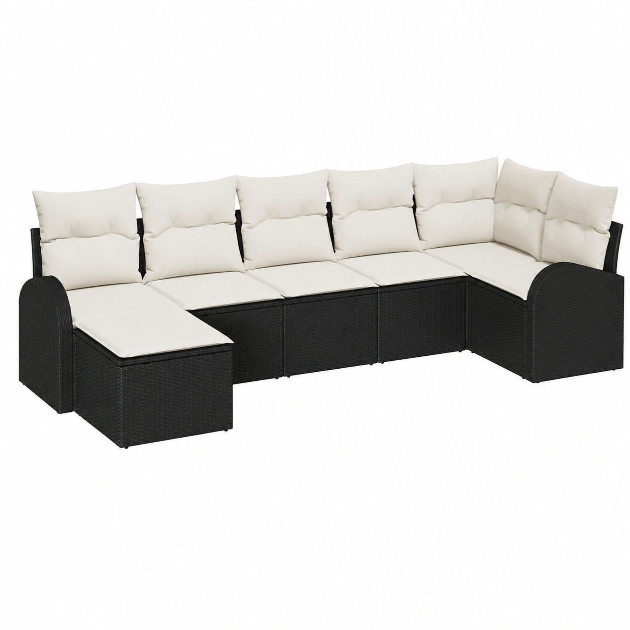 Conjunto Modular de Sofá de Jardín 7 Piezas con Cojines, Ratan Sintético Negro