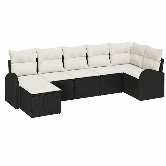 Conjunto Modular de Sofá de Jardín 7 Piezas con Cojines, Ratan Sintético Negro