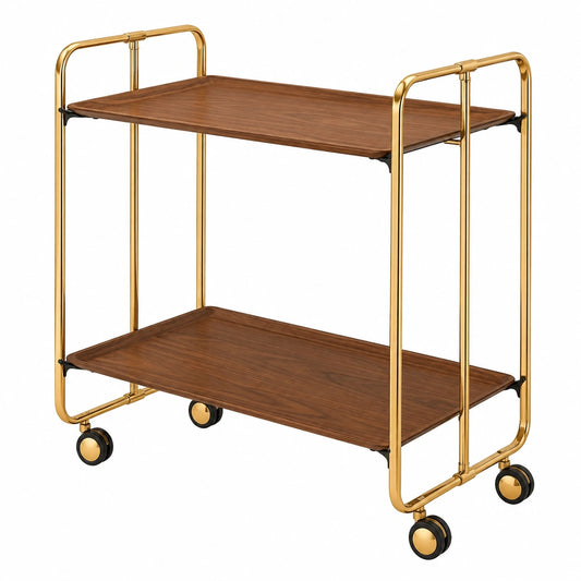 Carrito de Bar Plegable BAUHAUS de 2 Niveles, Estructura Dorada