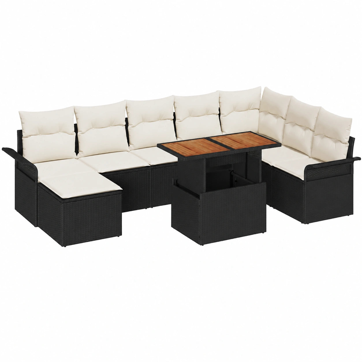 Conjunto Modular de Sofá de Jardín 9 Piezas Ratán Sintético Negro