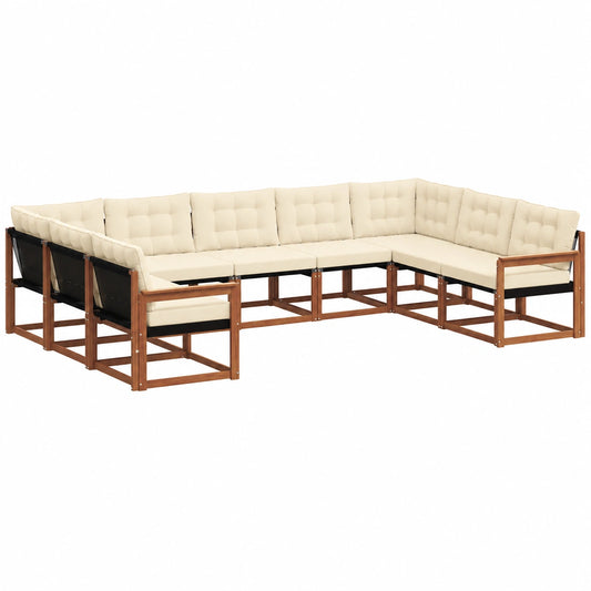 Conjunto Modular de Sofás de Exterior 9 Piezas Natural y Crema para Terraza