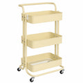 Carrito de Cocina Metálico con Ruedas y Cajones, Multifuncional, Color Beige