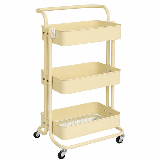 Carrito de Cocina Metálico con Ruedas y Cajones, Multifuncional, Color Beige