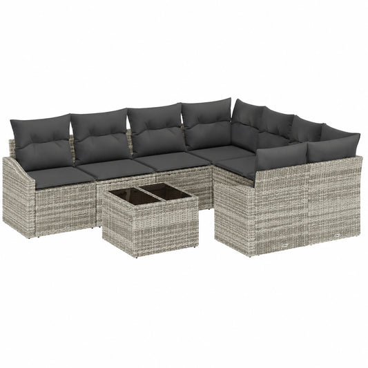 Conjunto de Jardín Modular de 9 Piezas de Ratán Taupe con Cojines para Exteriores