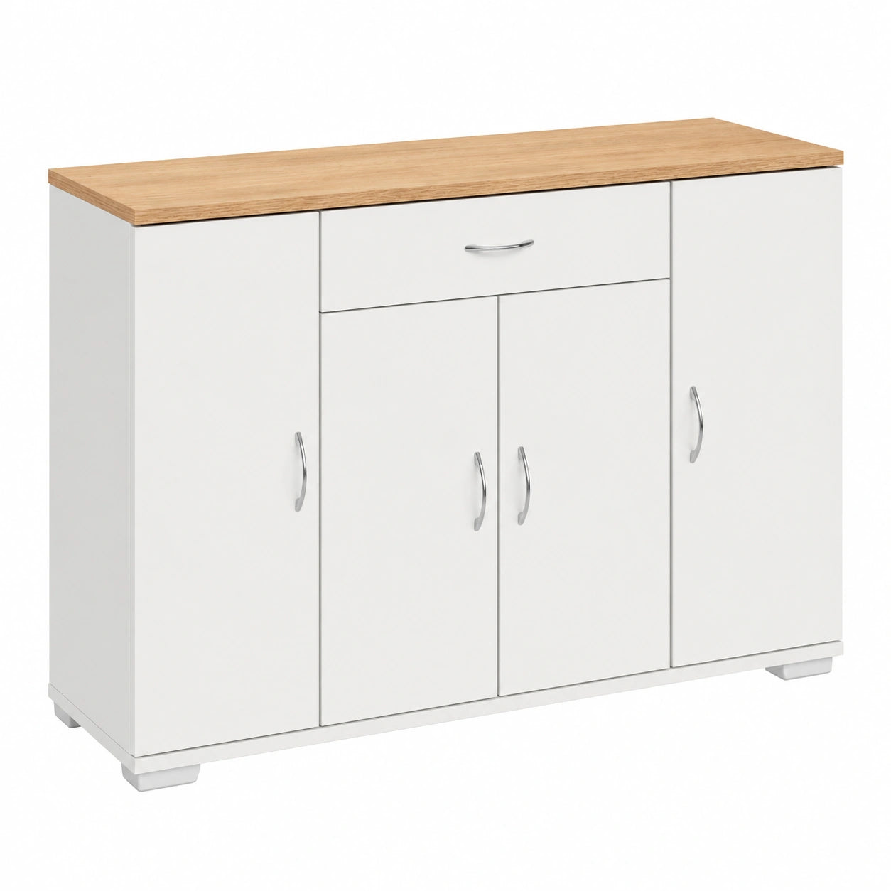 Aparador Blanco y Roble 110cm con Cajón y Puerta para Dormitorio