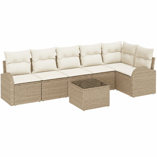 Conjunto Modular de Sofás de Jardín 7 Piezas con Cojines Beige y Blanco