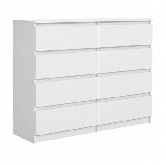 Cómoda Moderna de 8 Cajones para Dormitorio, 138,5 cm, Blanca