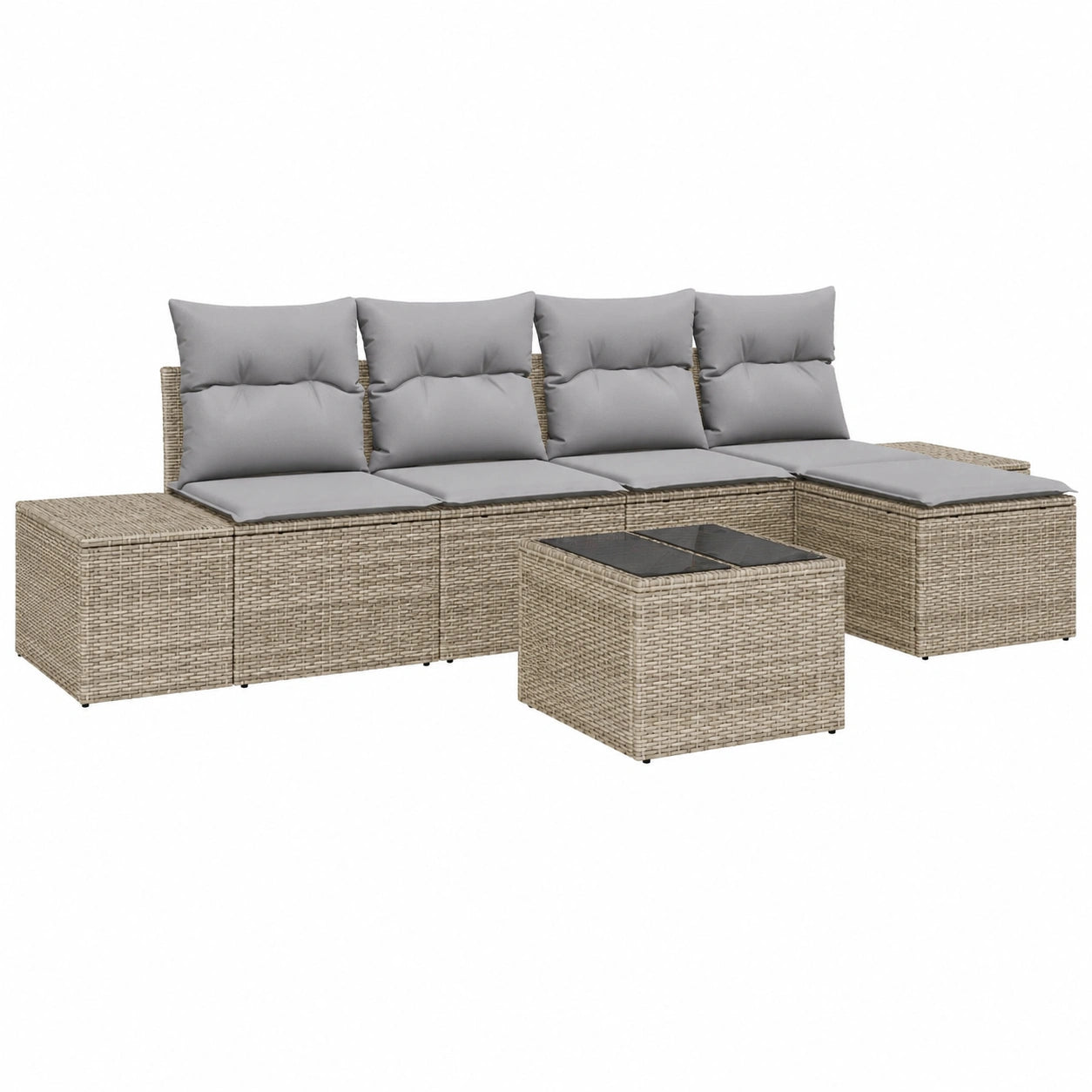 Conjunto Modular de Sofás para Jardín de 6 Piezas con Cojines, Beige y Gris, Resistente al Clima, Muebles de Terraza