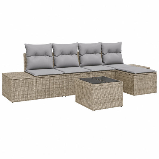 Conjunto Modular de Sofás para Jardín de 6 Piezas con Cojines, Beige y Gris, Resistente al Clima, Muebles de Terraza