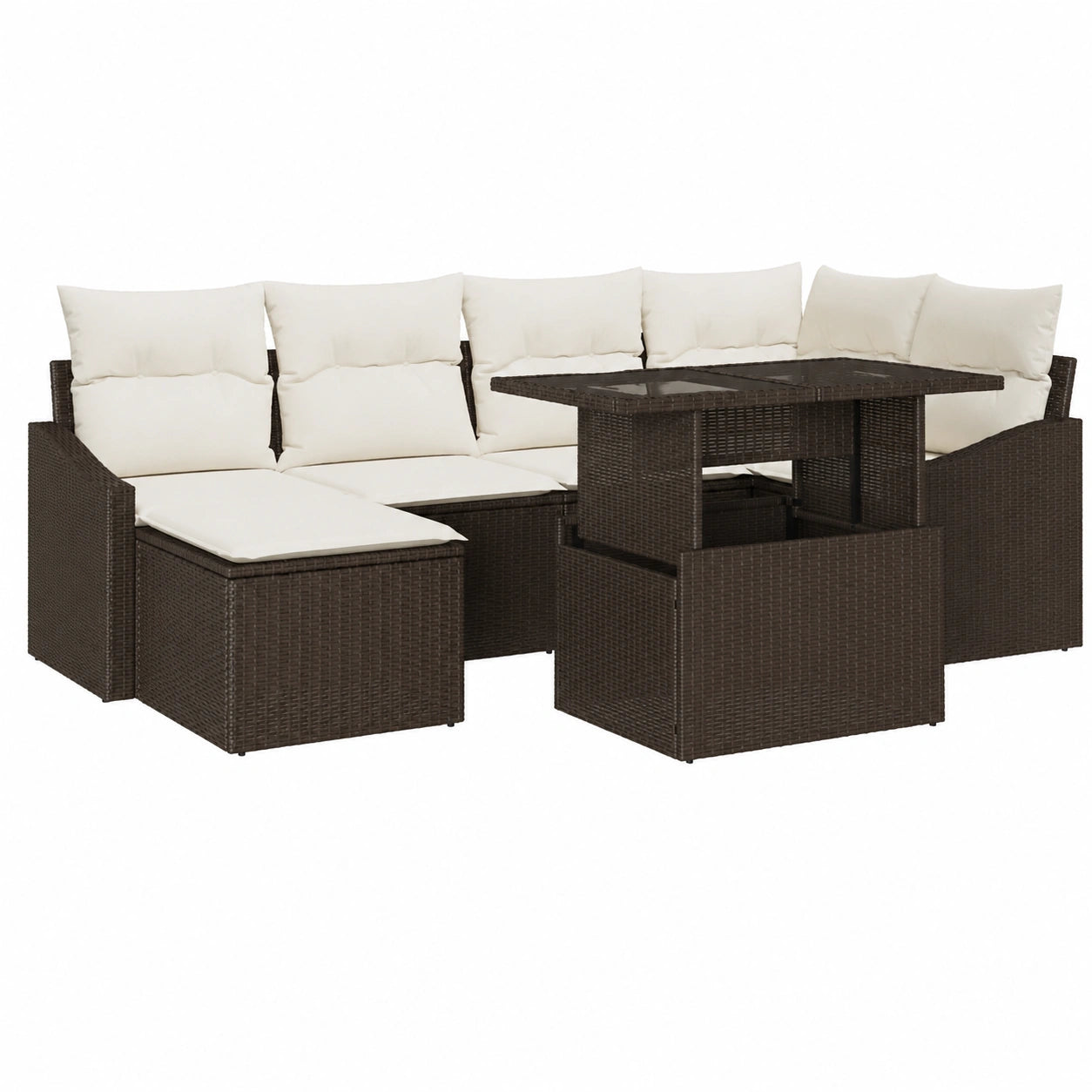 Conjunto de Sofá Jardín Modular 7 Piezas Ratan Marrón con Cojines, para Patio y Terraza