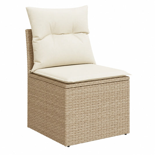 Silla de Jardín Modular Beige con Cojines, Ratán PE, para Terraza y Balcón