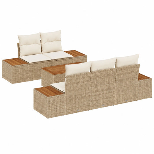 Conjunto Modular de Sofás de Jardín en Ratán Sintético y Acacia Beige para Exterior