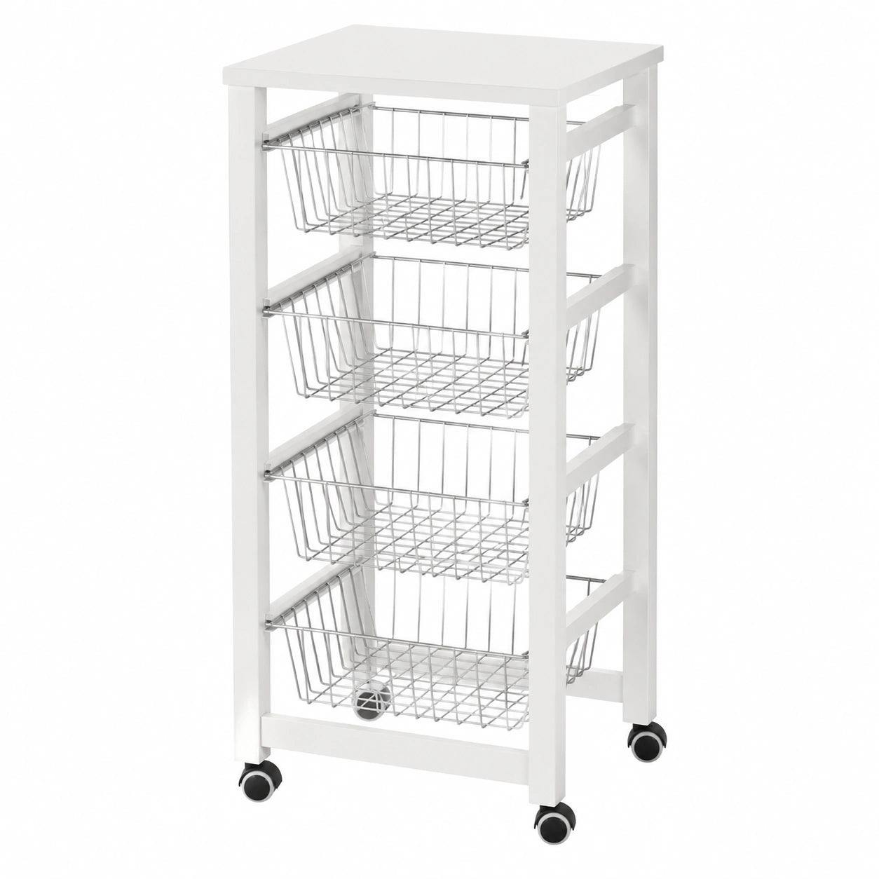 Carro de Cocina de Madera con 4 Cestas en Blanco