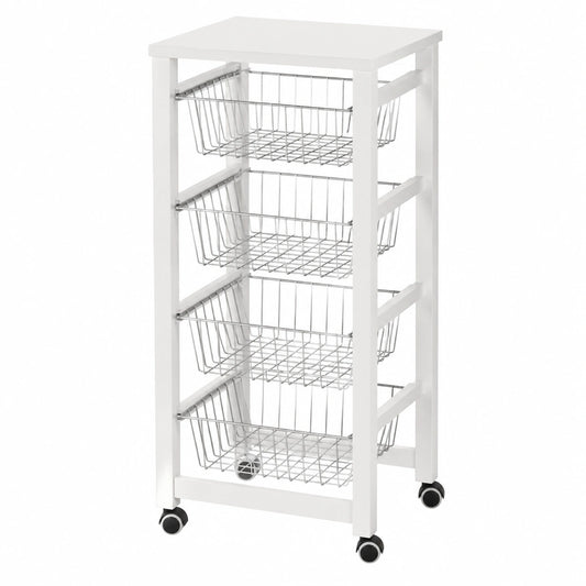 Carro de Cocina de Madera con 4 Cestas en Blanco