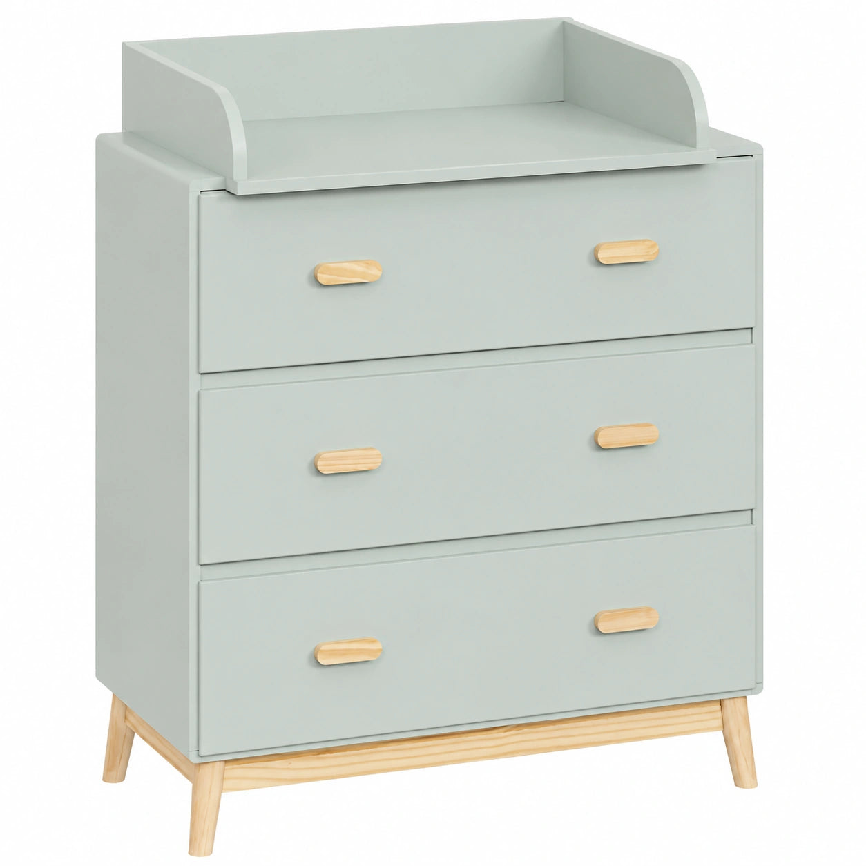 Cambiador de Bebé con Cajones, Verde Agua y Marrón, Madera de Pino y MDF, Cambiador Extraíble