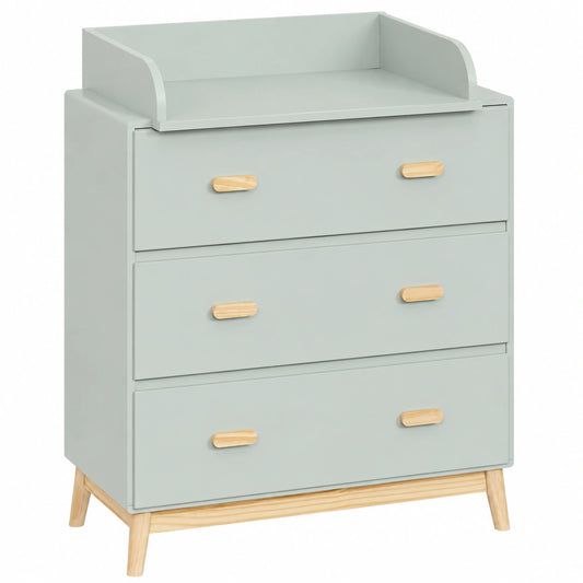 Cambiador de Bebé con Cajones, Verde Agua y Marrón, Madera de Pino y MDF, Cambiador Extraíble