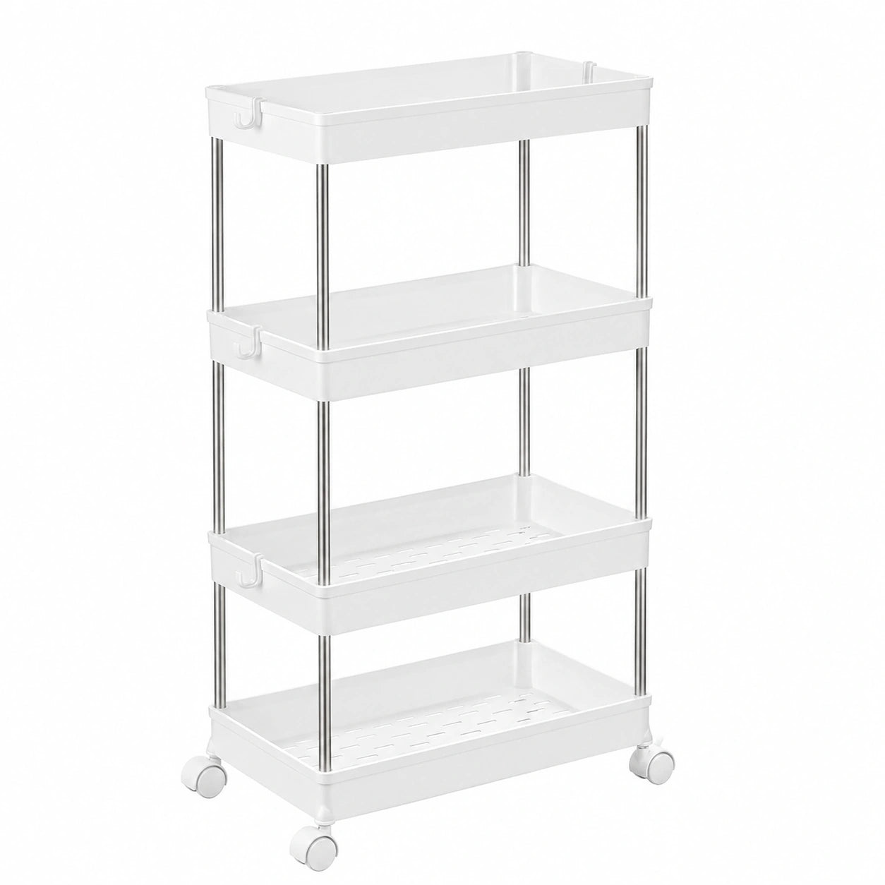 Carro de 4 Niveles con Ruedas para Cocina y Oficina, Blanco Nube