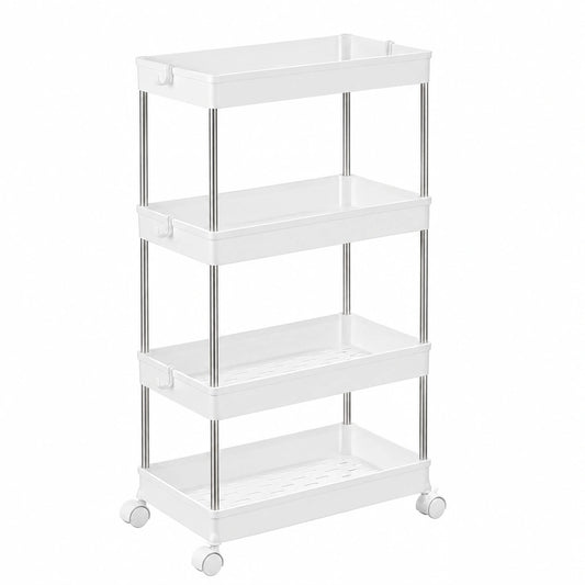 Carro de 4 Niveles con Ruedas para Cocina y Oficina, Blanco Nube