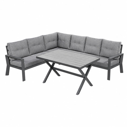 Set de Jardín 7 Asientos de Aluminio Antióxido con Sofá Modular y Mesa Grande (Gris)