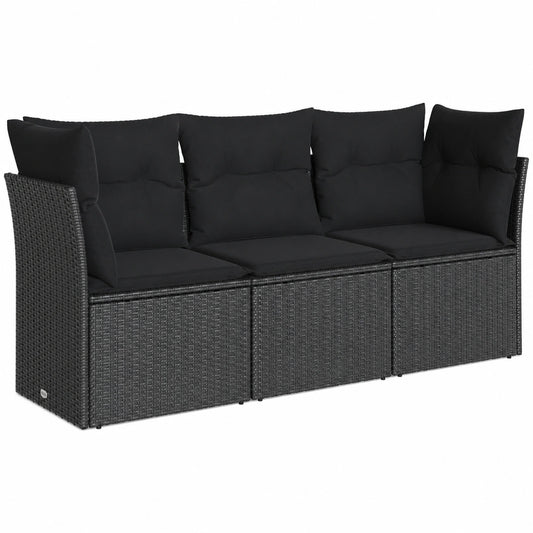 Conjunto de Sofás de Jardín con Cojines 3 Piezas Ratán Sintético Negro vidaXL