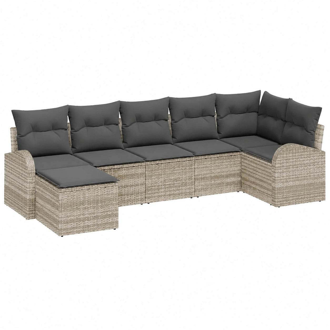 Conjunto Modular de Sofá de Jardín 7 Piezas en Ratán Sintético Gris Claro con Cojines, para 6 Personas