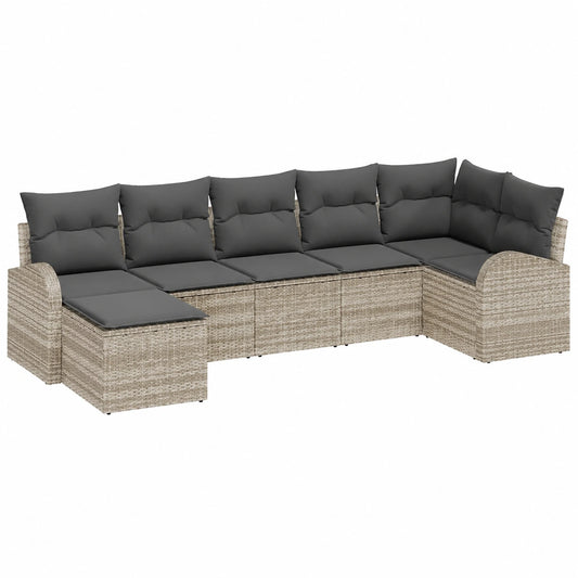 Conjunto Modular de Sofá de Jardín 7 Piezas en Ratán Sintético Gris Claro con Cojines, para 6 Personas