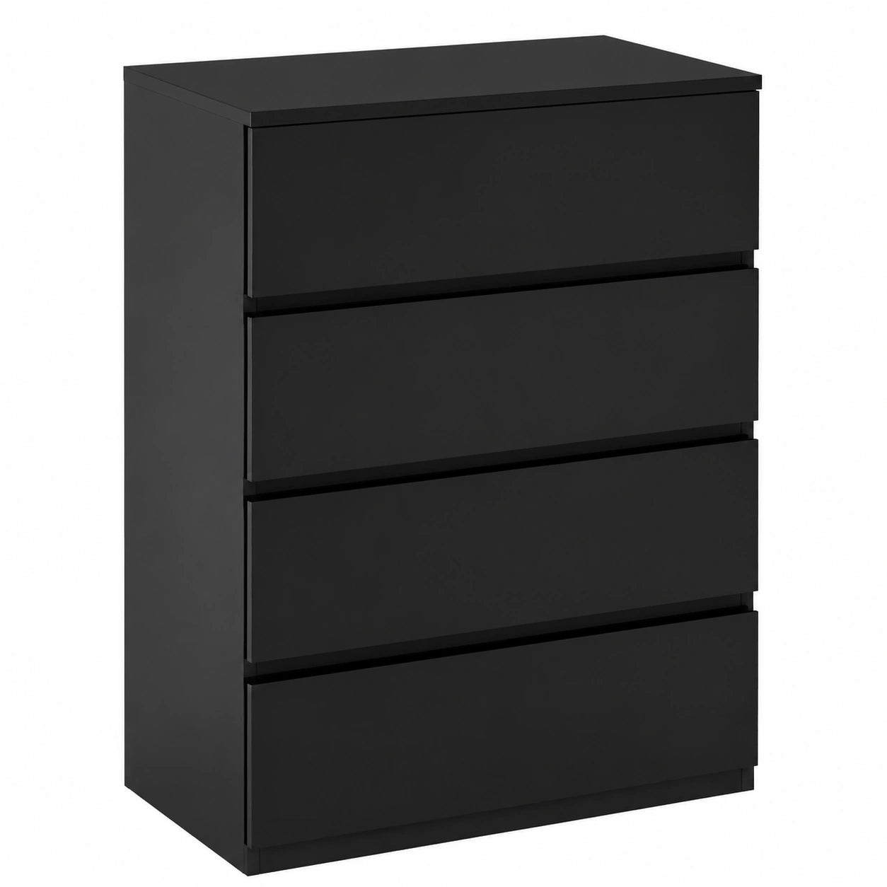 Cómoda Moderna Negro Brillo con 4 Cajones, Diseño Anti-vuelco para Dormitorio y Salón, 55x34x80 cm