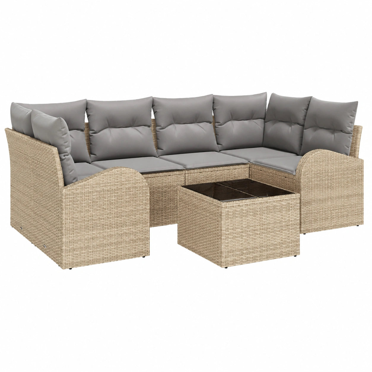 Conjunto Modular de Sofá de Jardín 7 Piezas con Cojines Beige Ratan Sintético para Exterior