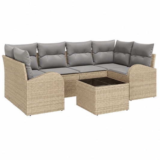 Conjunto Modular de Sofá de Jardín 7 Piezas con Cojines Beige Ratan Sintético para Exterior