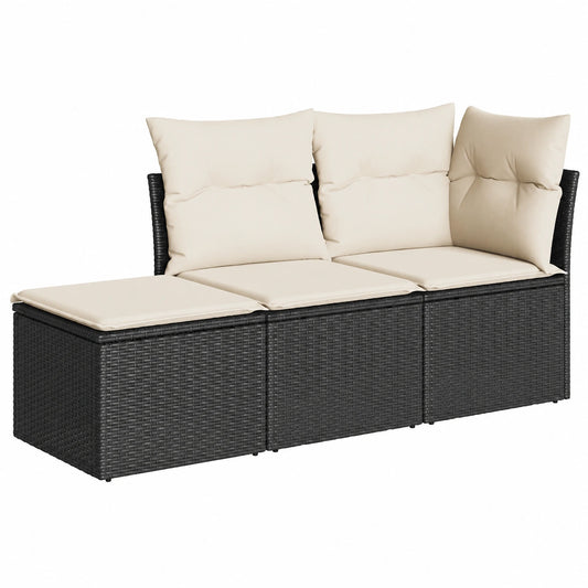 Conjunto Modular de Sofás de Jardín con Cojines, Mesa y 3 Piezas de Ratán Sintético en Negro