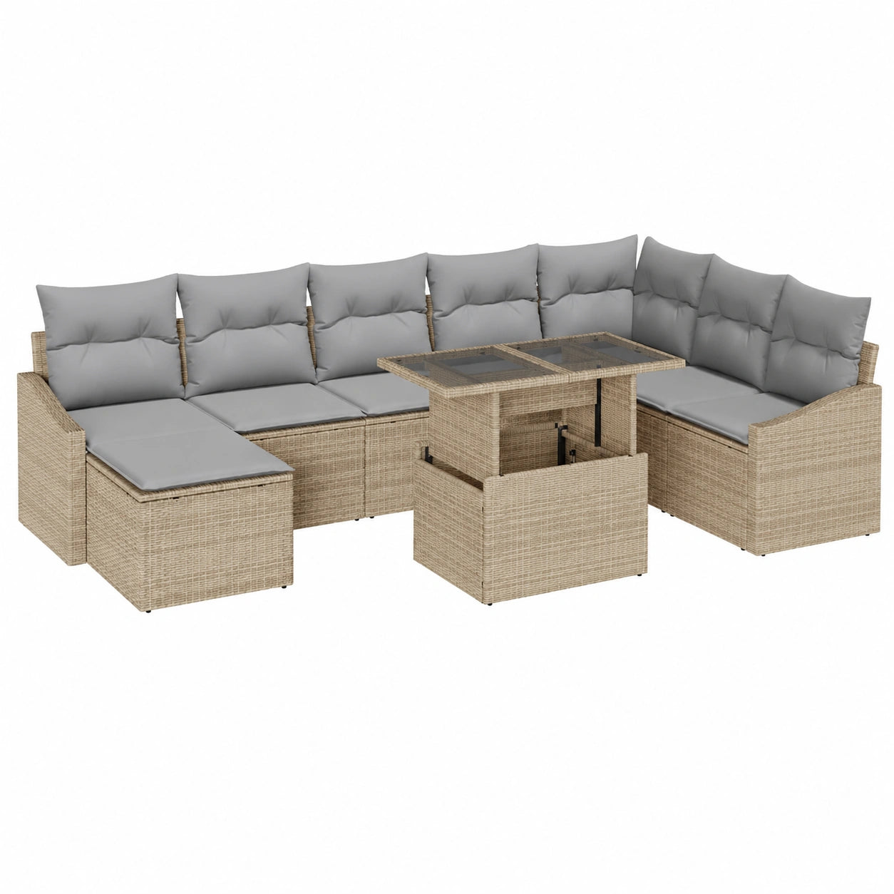 Conjunto Modular de Sofás de Jardín de Ratán Sintético con Cojines, 9 Piezas, Gris y Beige, para Exteriores
