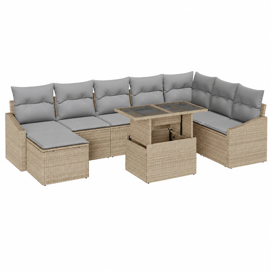 Conjunto Modular de Sofás de Jardín de Ratán Sintético con Cojines, 9 Piezas, Gris y Beige, para Exteriores