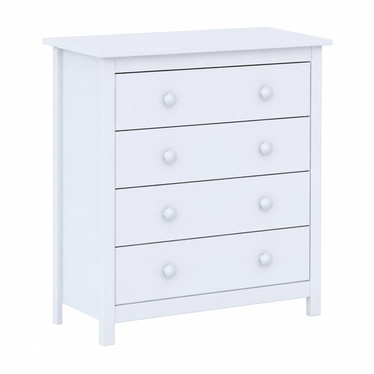 Cómoda de Pino Macizo Blanca con 4 Cajones para Dormitorio y Salón – Almacenamiento Robusto