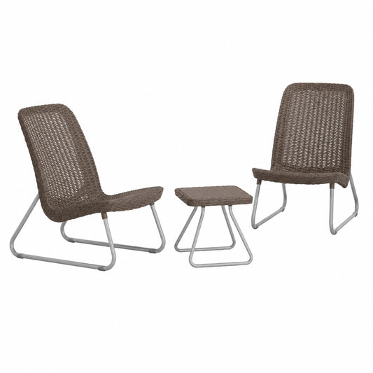 Conjunto de Jardín Exterior Keter Río: 2 Sillas y Mesa de Resina Efecto Ratán, Marrón