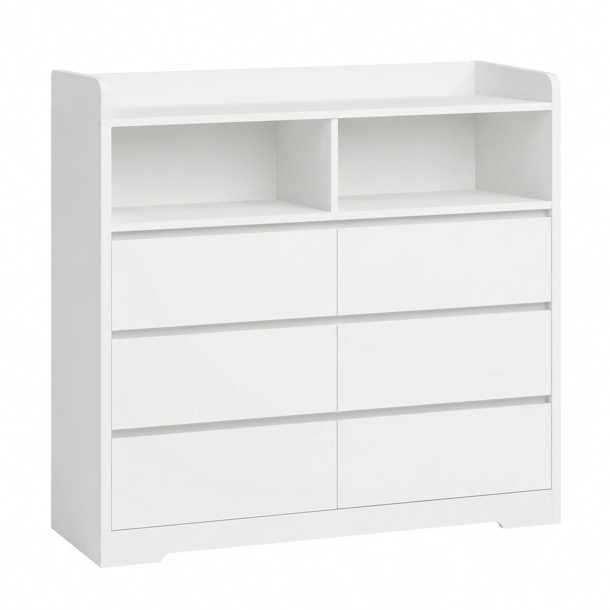 Cómoda Blanca de Madera con 6 Cajones y 2 Compartimentos, 120 cm para Dormitorio