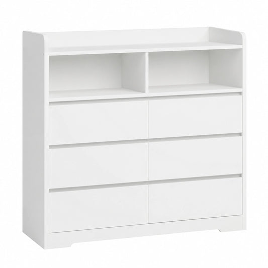 Cómoda Blanca de Madera con 6 Cajones y 2 Compartimentos, 120 cm para Dormitorio
