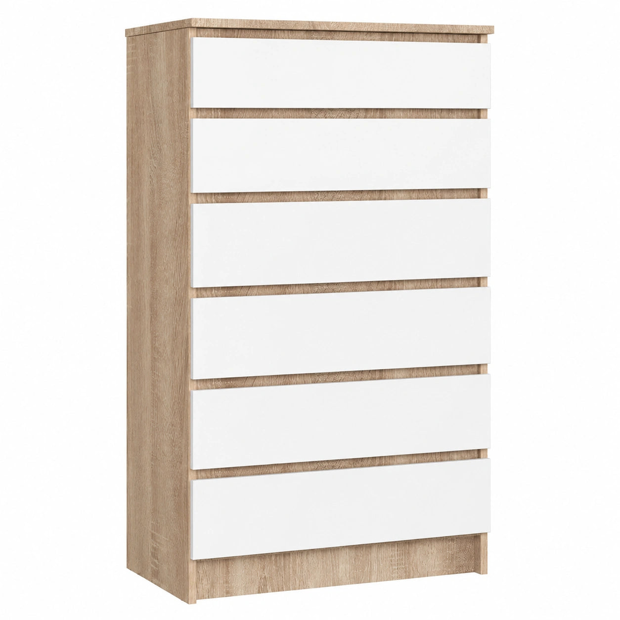 Cómoda de 6 Cajones AKORD K60 Roble Sonoma y Blanco, 60x40x130 cm