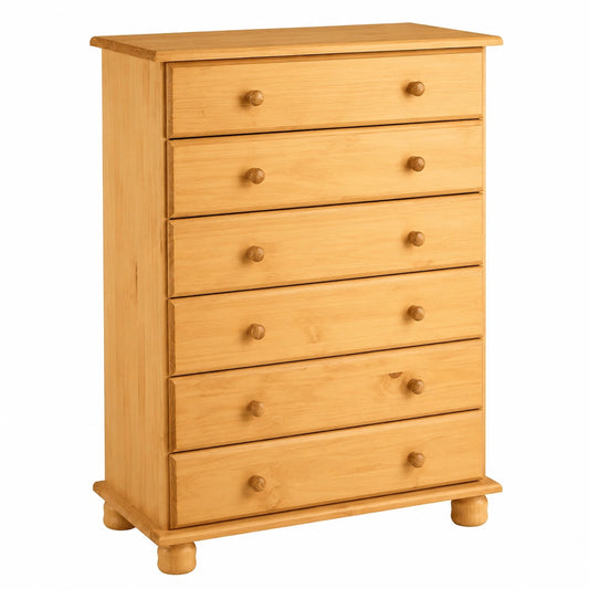 Cómoda de Madera de Pino Macizo Canet, 78x39x100 cm, Acabado Miel